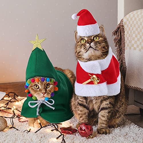 3 peças roupas de natal para gatos figurinos de cães de gato de Natal define a capa de estimação com estrela e pompoms natal