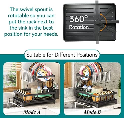 Rack de secagem de pratos pxrack: rrust à prova de 2 camadas de 2 camadas - rack de prato fácil de instalar para o