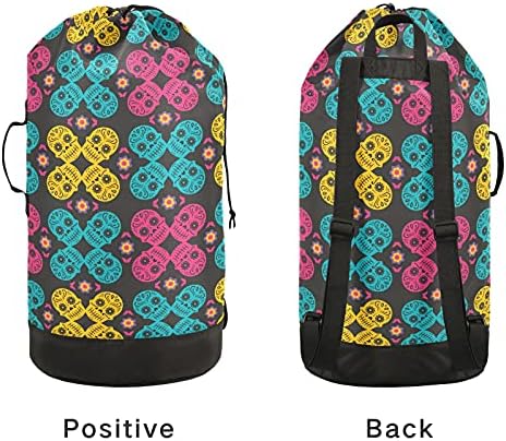 Sugar Skull Dead Day Laundry Bag mochila de roupa pesada com alças e alças de ombro Viagem Bolsa de roupa com tração de