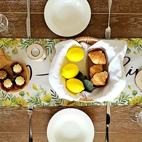 Garolista de girassol Summer Summer Table Runner 72 polegadas, Cat Spring Farmhouse Holiday Rustic Runners Dining Dining Table