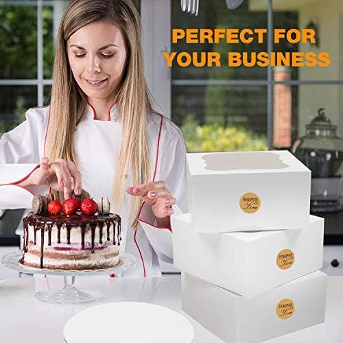 Caixas de bolo Selmy 10 polegadas Caixa de bolo com tábuas e adesivos [12-Pack] Caixa de bolo com janela de bolo de bolo de janela 10x10x5