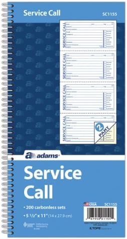Livro de chamadas de serviço Adams, 5,25 x 11 polegadas, encadernação em espiral, 2 partes, sem carbono, 4 mensagens por página,