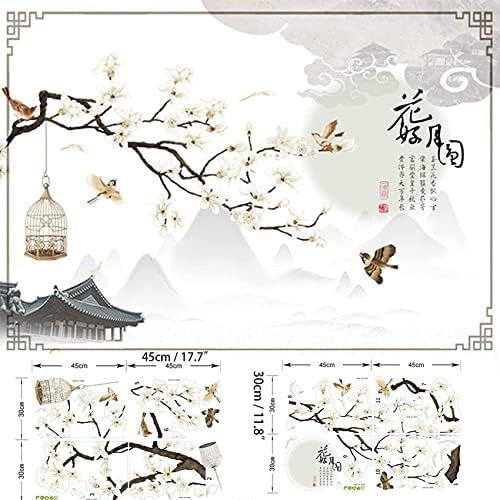 Grandes decalques de parede chineses Árvore de cerejeira árvore de árvore 3d adesivos de parede descascam e decoração de parede de parede