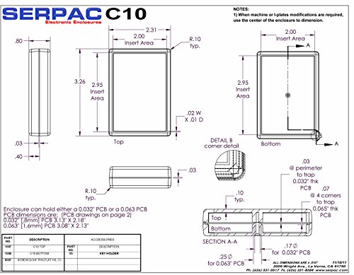 Gabinete de plástico ABS SERPAC C10, 2,30 Comprimento x 3-1/4 Largura x 0,80 de altura, amêndoa