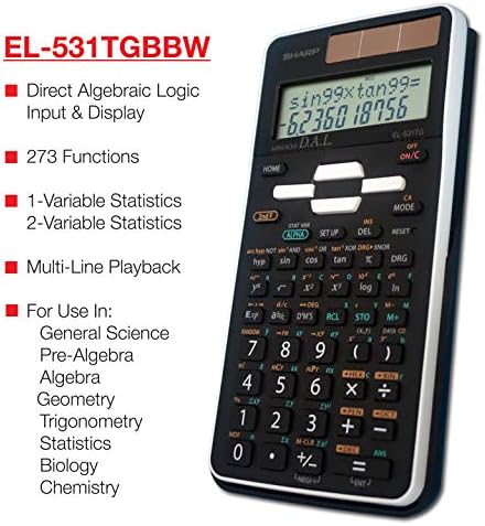 Calculadora científica/de engenharia de 12 dígitos EL-531TGBBW com cobertura dura protetora, exibição de LCD com bateria e híbrido