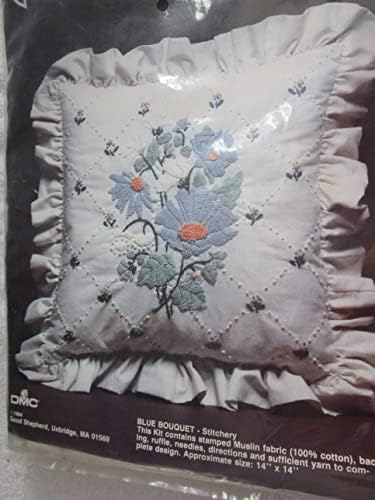 Kit de travesseiro de bordado de buquê azul