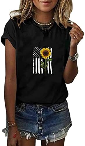 Womens American Flag Shirt Crew pescoço de manga curta EUA 4 de julho Tops Tops Casual Patriótico T-shirts