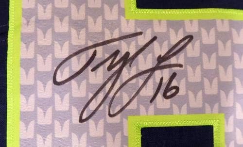 Seattle Seahawks Tyler Lockett Autografou Blue Nike Twill Jersey Size M McS Holo Stock 159140 - Jerseys de camisas da NFL