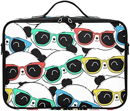 Bolsa de cosméticos de óculos de panda para mulheres Bolsa de higiene pessoal de viagem com alças Saco de maquiagem de alça