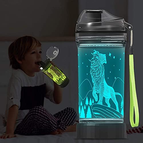 Presentes de leão de yuaandianos para crianças, garrafa de água de animal iluminada, 14 oz tritan bpa grátis ecologicamente