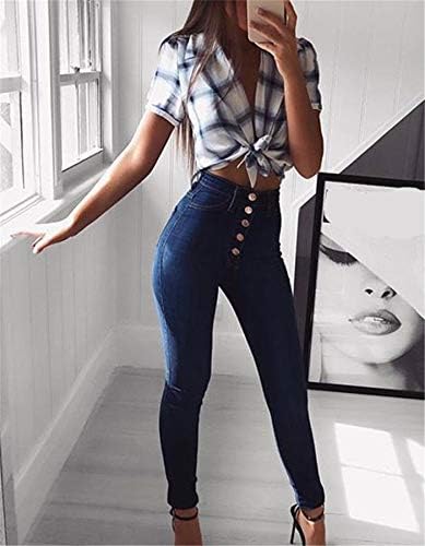 Calça jeans feminina de Andongnywell com cintura alta e nádegas calças de jeans fit slim com botão de zíper