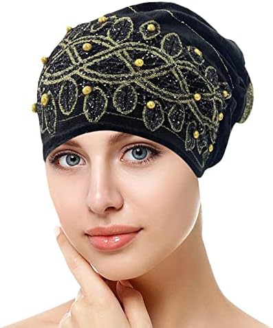 Chapéu de turbante de renda da moda para mulheres com lantejoulas de lantejoulas de lantejoulas de lantejoulas de tampa plana enrolada