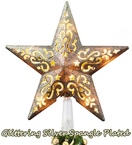 Christmas Star Tree Topper iluminado 8 ”Hollow 3d Pentagram