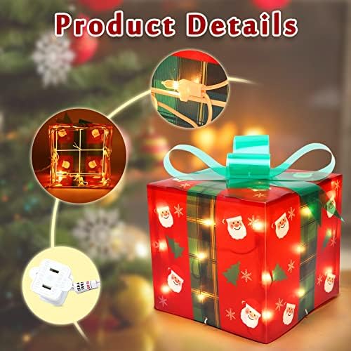 Decorações de Natal Caixas de presente iluminadas, conjunto de 3 caixas de presente com 50 mini luzes para a decoração