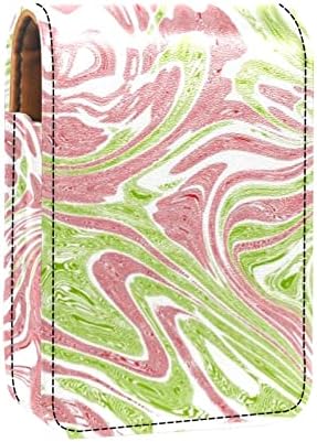 Mini maquiagem de Oryuekan com espelho, bolsa de embreagem Leatherette Lipstick Case, Psyche Pink Green Abstract Modern