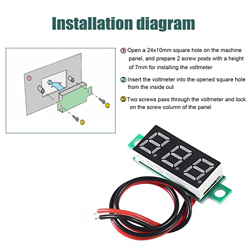 Testador de tensão Diitao 6pcs, Mini Testador de Baqueiro de Voltímetro Digital 0,36 2 Fio DC 4,5-30V Azul/Vermelho/Verde LED Exibição