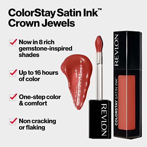 Revlon Colorstay Satin Ink Crown Jóias Lipstick líquido, Longlasting e Lipcolor à prova d'água, fórmula cremosa hidratante infundida