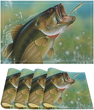 Placemats de linho de pesca de robalo Placemats Durable Placemats Moda Tabelas de mesa tapetes para hotel em casa 4pcs