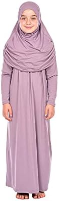 Vestido muçulmano online para meninas, vestido de oração islâmico de manga longa com hijab