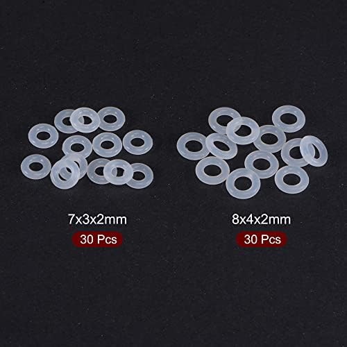 Meccanixity Silicone Borracha O-rings 7mm 8mm OD 3mm 4mm ID 2mm Junta de vedação VMQ de espessura, White 60in1 Set