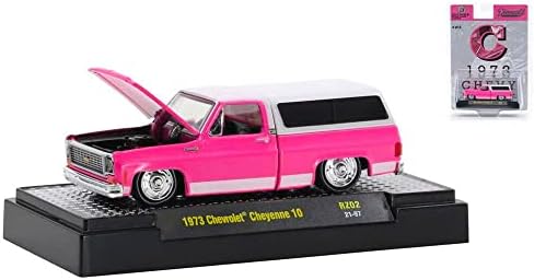 1973 Chevy Cheyenne 10 Pickup w/campista shell C rosa brilhante com tampa branca Diecastz Collectors Ltd Ed 1/64 Diecast