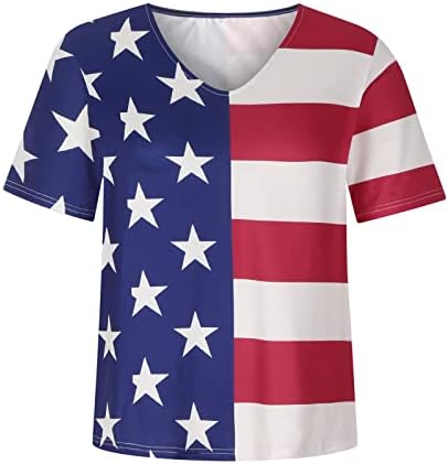 Blusa Girls Manga curta V Neck American Flag Graphic Lounge Loue Fit Blouse Grande dimensiona Tshirt para feminino qr