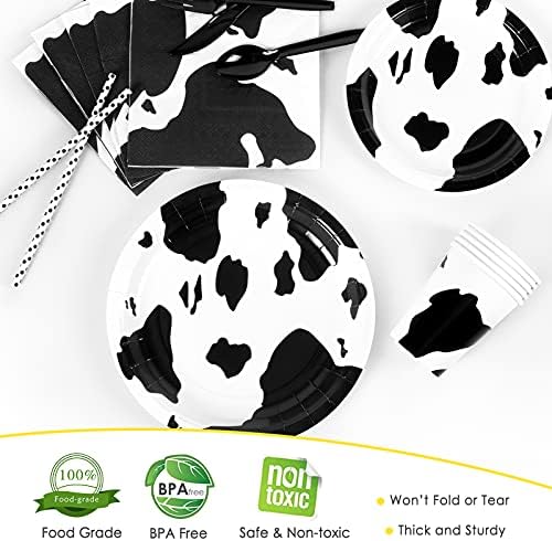 Decorlife 150pcs Cow Party Supplies serve 16, inclui toalhas de mesa de 54 x 108 polegadas, balões de 20pcs, banner,