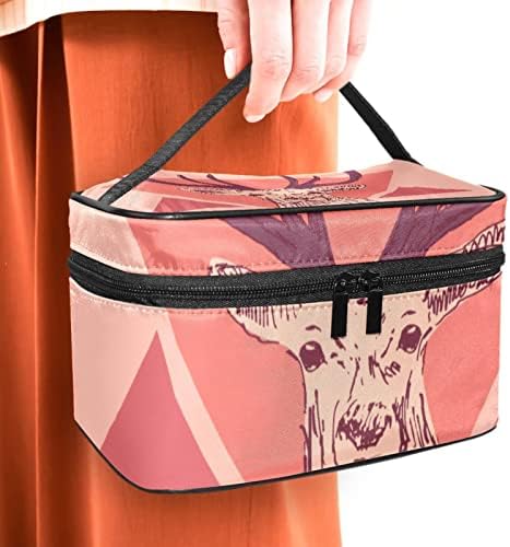 Bolsa de maquiagem de viagens de Yoyoamoy, estilo de gravação de veado de arte grande estojo de cosméticos Make Up Organizer com