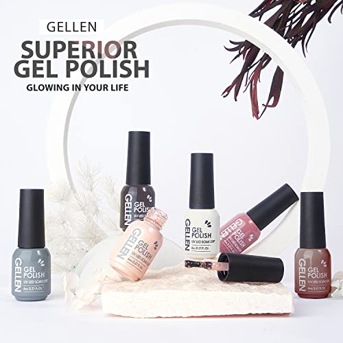 Kit de esmalte Gellen Gel - kit de polimento de gel cinza nu, kit de neutros de inverno no outono popular, kit de