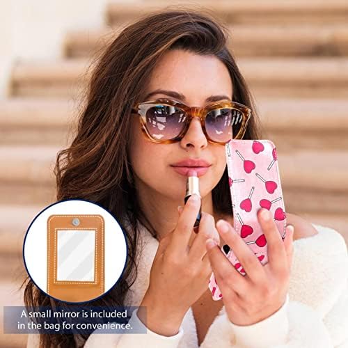 Caixa de batom de maquiagem portátil para viajar, Candy Love Heart Mini Batom Storage Caixa com espelho para mulheres mulheres,