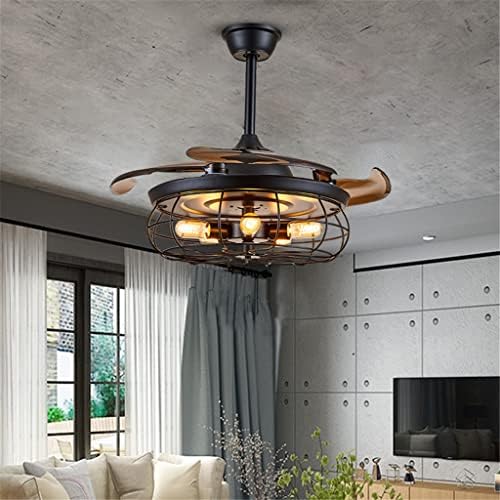 Zhyh Retro Sala de estar Fan Fan Candelier Restaurant Frequency Conversion Nordic Invisible Fan Lamp