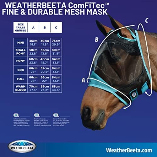 Weatherbeeta comfitec fino máscara de malha - preto/turquesa - completo