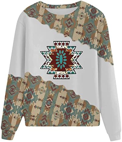 Camisetas vintage para mulheres camisa impressa asteca camisa de manga comprida camisa tribal Sorto geométrico Retro