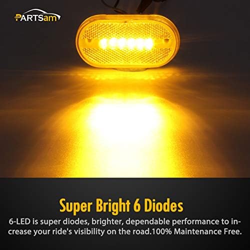 Partsam 2pcs [Certificado DOT] Amber 4 polegadas Trailer LED RV Camper Marcador de folga Luzes de folga Lâmpadas 6 Diodos com lente