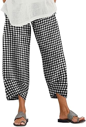 Calças de mistura de linho Ethkia para mulheres de pernas largas com cintura alta Capris Capris Cotton Linen calças