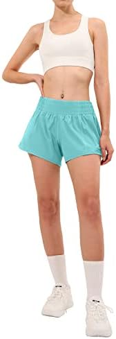 Shorts atléticos de cintura alta aurefin para mulheres, shorts de exercícios de tamanho feminino com revestimento e bolso de zíper