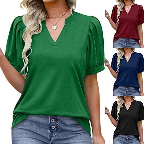 Camisetas de pescoço sólido e pescoço do Womens Tops Casual Casual Casual