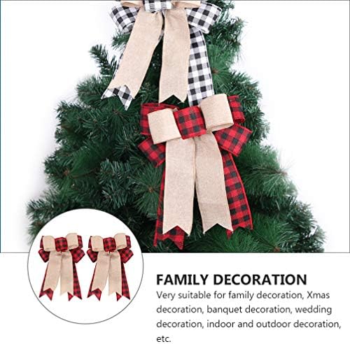 Didiseaon 2pcs Árvore de Natal O ornamento de arco da grade Bow Plaid Plaid Gift Ploth Bowknot Decoração pendurada pendurada para festa