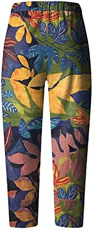 Honprad Professor Calça para mulheres Office da moda Mulheres calças de pernas largas linho linho solto algodão elástico cintura elástica