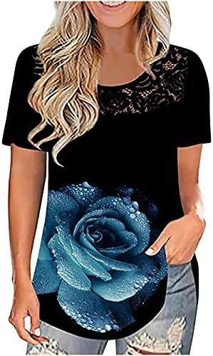 Camisetas impressas de feminino de renda de renda feminina camisetas de camisetas gráficas florais de verão de verão