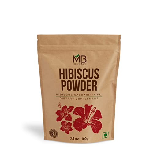 MB Herbals Hibiscus Powder | 100g | 3,5 oz | Hibisco Sabdariffha Flor Powder | Para refrescante chá e cuidados com