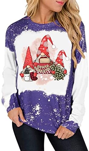 Gnomos Sweatshirt de Natal para Womens Leopard Gnome Graphic Shirt Casual Manga Longa Crewneck Tops