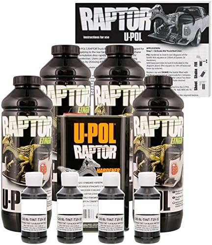 U-Pol Raptor Black Metálico Uretano Spray-On Caminhão Caminhão e revestimento de textura, 4 litros