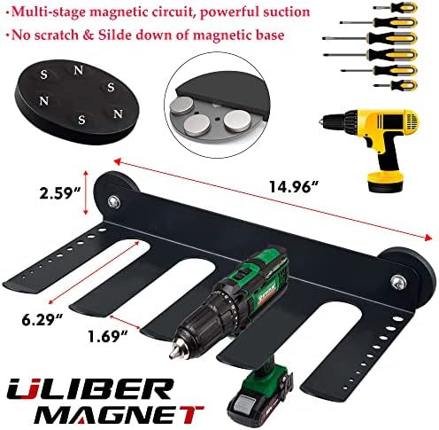 Ulibermagnet 2 embalam grandes ganchos de ímãs de garagem e organizador de ferramentas de energia magnética, suporte para perfuração