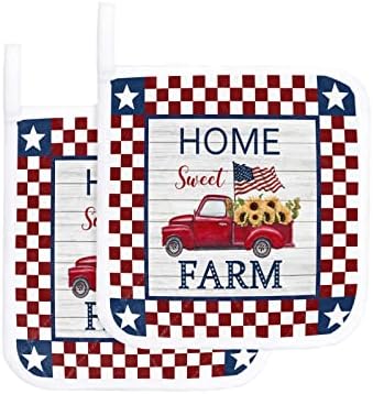 Titulares de maconha Conjunto de 5, Independence Day dos EUA Truck Sunflower Stars Potholder Potholder para cozinha Poods quentes