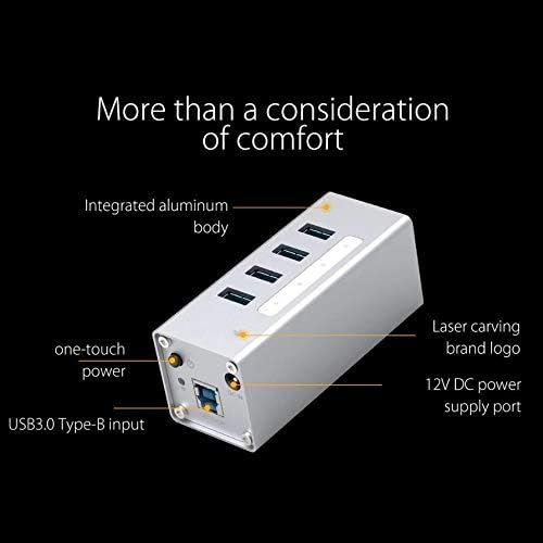 WPYYI Aluminium 4 Port USB3.0 SPLITTER USB HUB SUPORTE BC1.2 CARREGA COM ADAPTADOR DE POWER 12V2A para acessórios para