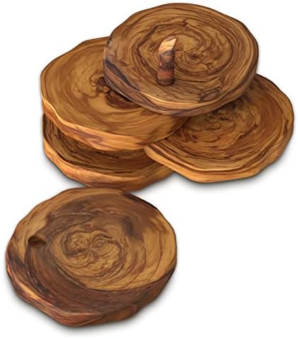 The Live Edge - montanhas -russas de mesa de madeira de oliva para bebidas 6 montanha -russa com suporte | Coasters rústicos