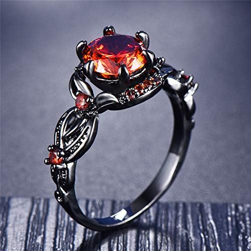 Play Pailin Women Round Cut Red Ruby Flor Ring Black Gold Band Jewelry Tamanho 5-9