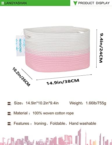 Langyashan retangular cesta de cesta de corda decorativa cesto de cobertor para armazenamento da sala de estar ou cesta de lavanderia