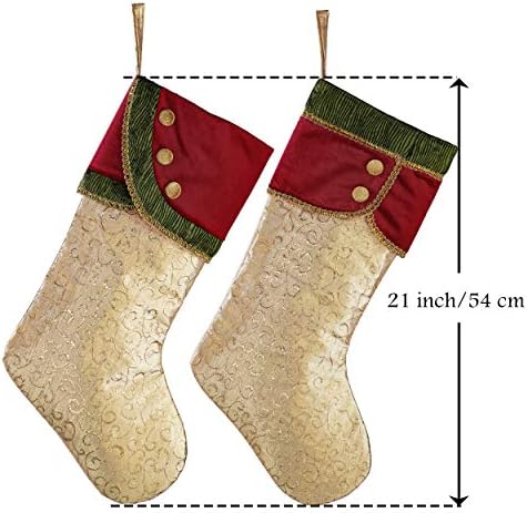 Valery Madelyn 21 polegadas 2 Pacote grande tradicional de meias de Natal verde de ouro Verde Decorações personalizadas penduradas